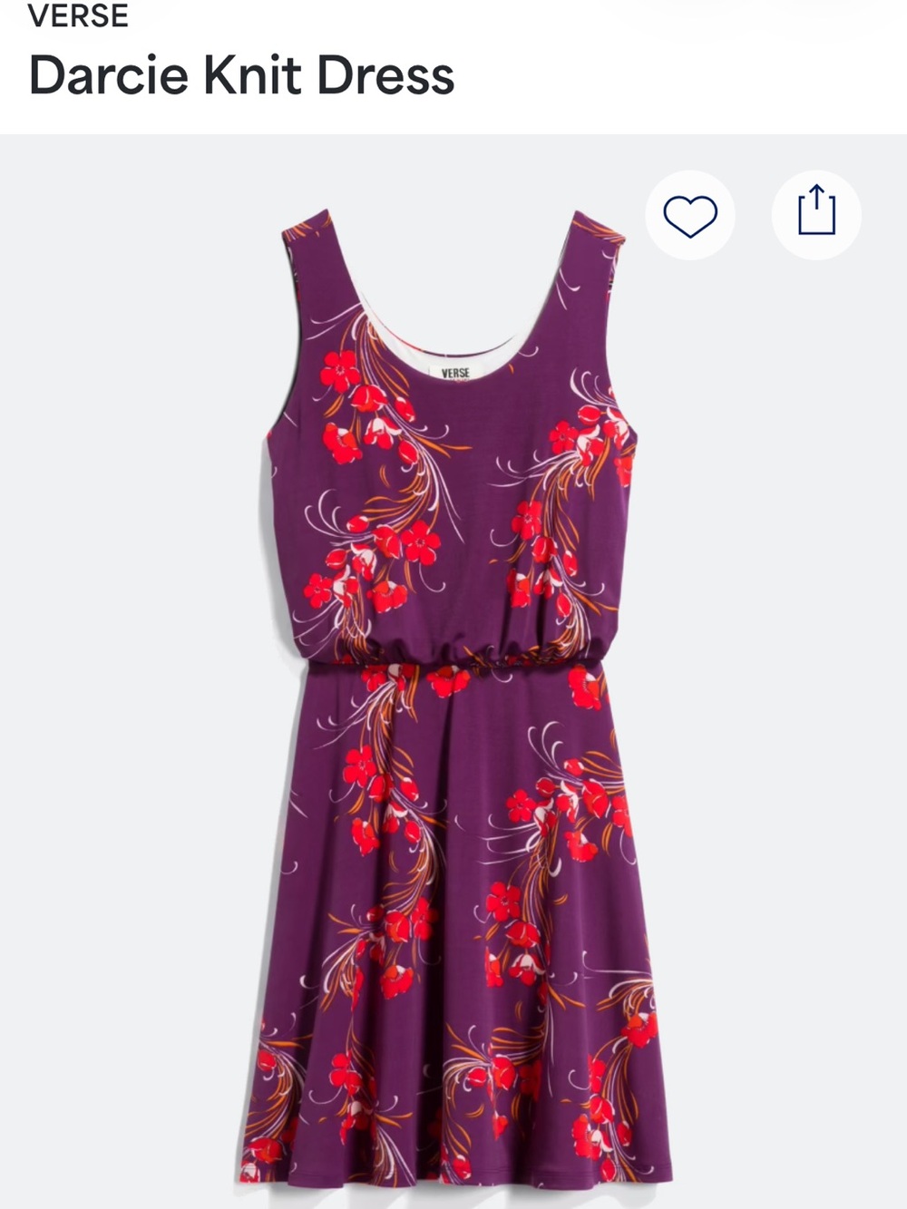 Verse Darcie Knit Midi Dress in Purple with Red Floral Print